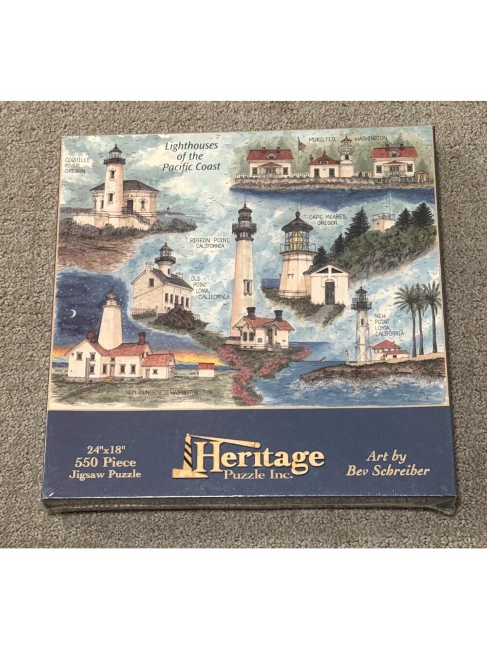 Heritage Jigsaw Puzzle Lighthouses of the Pacific Coast SEALED 550-Piece 24"x18"